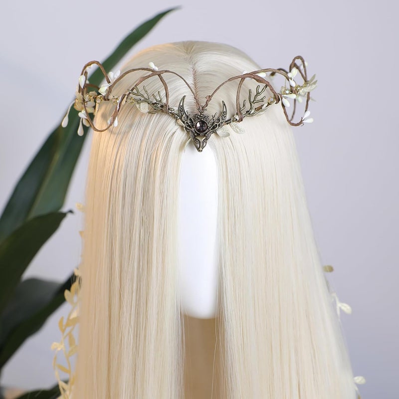 MOSTORY Woodland Flower Fairy Headpiece - Medieval Elf Crown with Vines for Renaissance Accessories Women Cosplay Fairycore - Image 2
